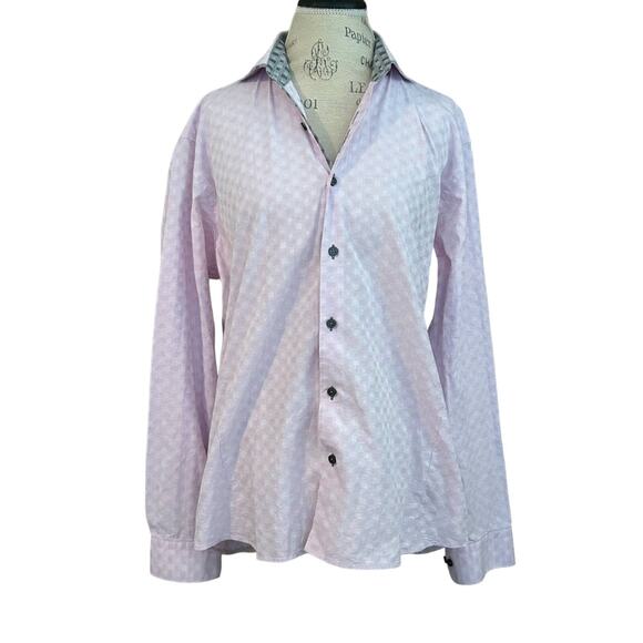 Maceeo pink elegance men’s dress shirt long sleeve button down square print sz L - Picture 1 of 11